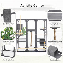 Outdoor DIY Cat House Catio with Double Enter Doors, Platforms, and