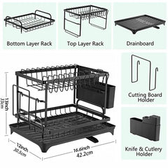 Dish Rack, 2 Tier Utensil Holder, Rustproof Dish Drying Rack With
