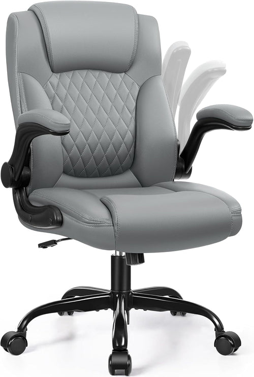 Leather Office Chair, PU Home Computer Desk Chairs with Ergonomic Back