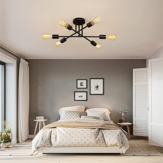 Black Modern Sputnik Chandelier Ceiling Light Fixtures,6-Lights