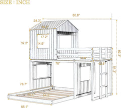 House Bunk Beds, Twin over Full Bunk Bed Wood Playhouse Bunkbed Low