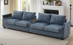 Modern 4-Seater Corduroy Sofa Couch with USB Ports, Hidden Storage,