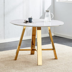Modern minimalist white patterned circular dining table and coffee