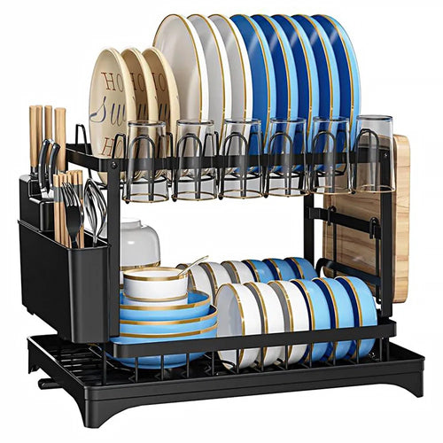 Dish Rack, 2 Tier Utensil Holder, Rustproof Dish Drying Rack With