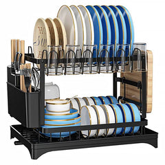 Dish Rack, 2 Tier Utensil Holder, Rustproof Dish Drying Rack With