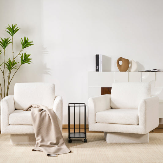 360° Modern Swivel Accent Chairs set of 2,30" W Teddy Sherpa Round