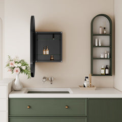 20x34 Inch Oval Recessed Metal Frame Bathroom Wall Cabinet With Mirror