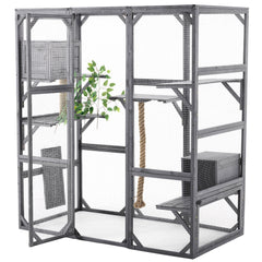 Outdoor DIY Cat House Catio with Double Enter Doors, Platforms, and