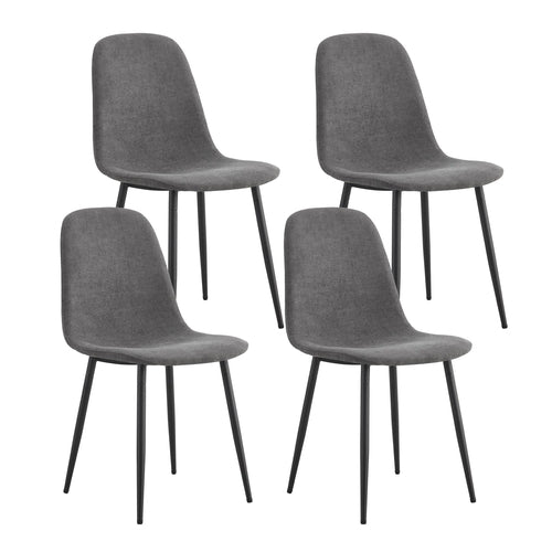 Modern Linen-Cotton Dining Chair Set - Six Pieces in Dark Gray with