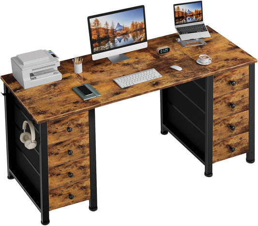 Home Office Desk with Drawers for Storage - 55 Inch Computer Desk with