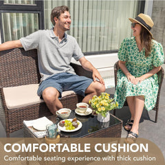 4 Pieces Outdoor Patio Furniture Set, PE Rattan Wicker Chairs Balcony