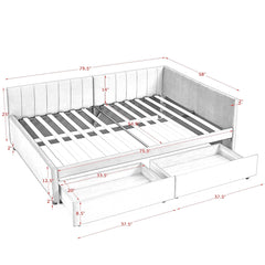 Full Size Upholstered Tufted Bed Frame with Two Drawers, Sofa Bed