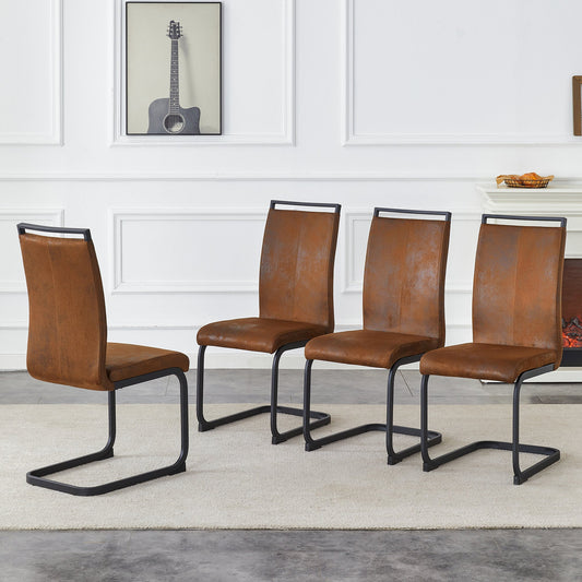 Retro - style Suede - like Tech Fabric Dining Chairs, Sturdy Metal