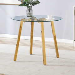 Modern Luxurious Round Tempered Glass Dining Table with Gold 7-Shaped