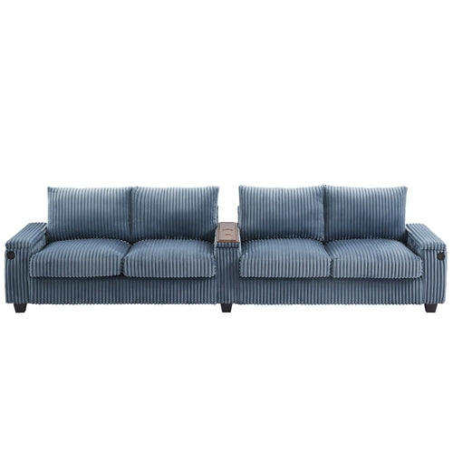 Modern 4-Seater Corduroy Sofa Couch with USB Ports, Hidden Storage,