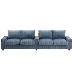 Modern 4-Seater Corduroy Sofa Couch with USB Ports, Hidden Storage,