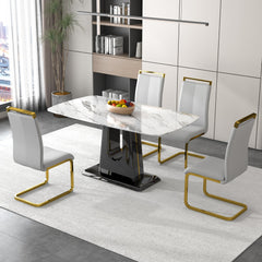 A modern, minimalist, and luxurious dining table with a white