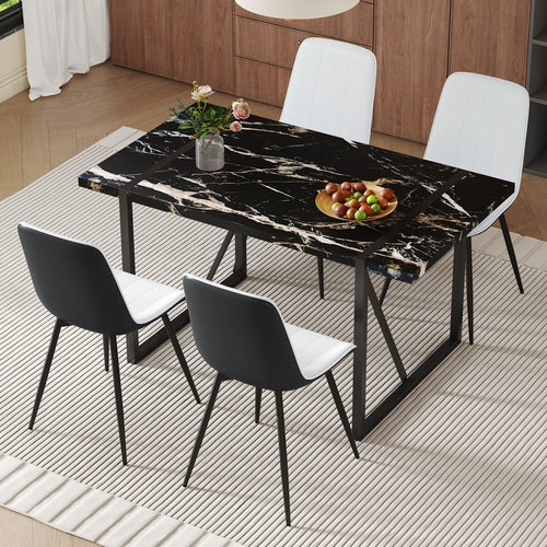 Table and chair set.Modern Black Marble Pattern MDF Dining Table Set -