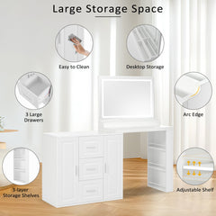59' Makeup Vanity Desk with Mirror, Vanity Mirror with Lights,