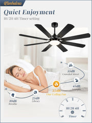 62 Inch Ceiling Fans with Lights, Black Modern Ceiling Fan with