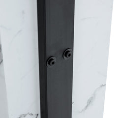 Minimalist MDF Marble-Patterned Coffee Table with Black Metal Legs,