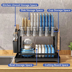 Dish Rack, 2 Tier Utensil Holder, Rustproof Dish Drying Rack With