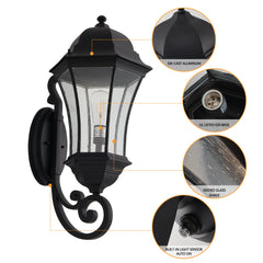 1-Pack Outdoor Wall Lantern with Dusk to Dawn Sensor, Black