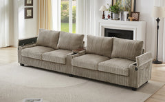 Modern 4-Seater Corduroy Sofa Couch with USB Ports, Hidden Storage