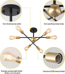 Modern Semi Flush Mount Ceiling Light Fixture Black and Gold Close to