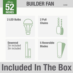 Fan Company 53090 Builder Deluxe Indoor Ceiling Fan with LED Light and