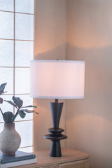 D15x26.7' Black Aluminum Table Lamp with Two Varying Round Accents and