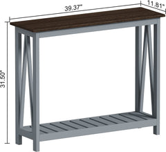 Grey Farmhouse Console Table with Shelf for Entryway