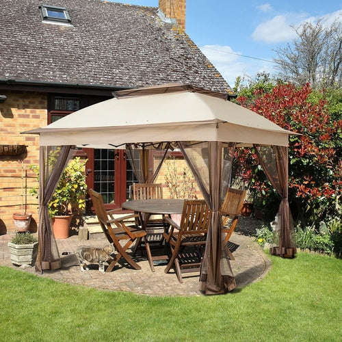 11x11 Pop Up Gazebo Mosquito Netting Beige