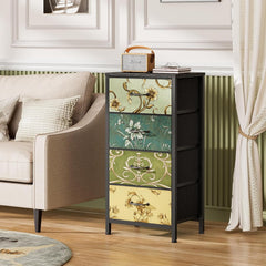 4 Drawer Fabric Dresser Nightstand with Wood Top