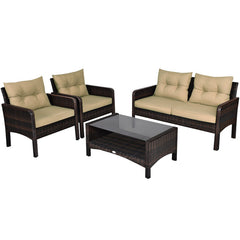 4 Pieces Patio Rattan Sofa Set Free-Combination with Cushion and