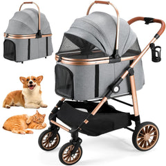 2in1 Dog Buggy Stroller Dog Box Can Be Attached in Car, Transport Foldable Cat Pet Stroller, 360° High Wheels, Max. load 25 kg
