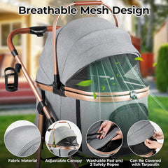 2in1 Dog Buggy Stroller Dog Box Can Be Attached in Car, Transport Foldable Cat Pet Stroller, 360° High Wheels, Max. load 25 kg