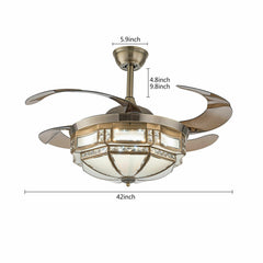 Tiffany 42" Ceiling Fan Light Retro Chandelier Remote Control Retractable Blades