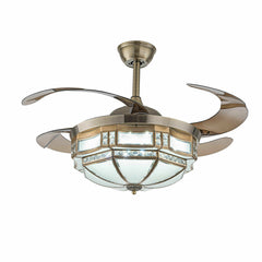 Tiffany 42" Ceiling Fan Light Retro Chandelier Remote Control Retractable Blades