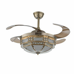 Tiffany 42" Ceiling Fan Light Retro Chandelier Remote Control Retractable Blades