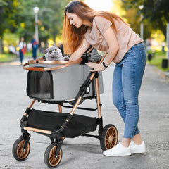 2in1 Dog Buggy Stroller Dog Box Can Be Attached in Car, Transport Foldable Cat Pet Stroller, 360° High Wheels, Max. load 25 kg