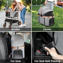 2in1 Dog Buggy Stroller Dog Box Can Be Attached in Car, Transport Foldable Cat Pet Stroller, 360° High Wheels, Max. load 25 kg