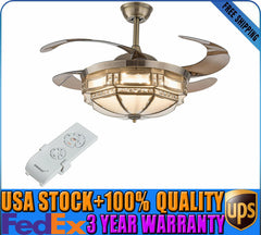 Tiffany 42" Ceiling Fan Light Retro Chandelier Remote Control Retractable Blades