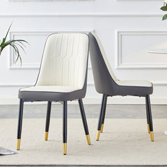 Modern Dual Tone Dining Chair with PU Leather Backrest and Black Metal