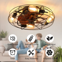 Caged Ceiling Fan With Light, 20'' farmhouse Low Profile Ceiling fan