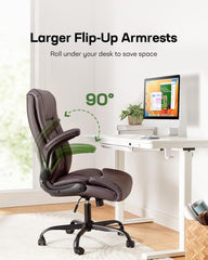 Executive Office Chair with Flip-Up Armrests,Pu Leather Ergonomic Desk