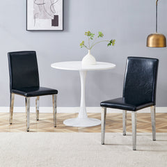 Simple and Versatile Black PU Dining Chairs with Silver Metal Legs,