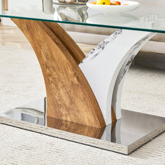 Modern Rectangular Coffee Table with Tempered Glass Top and Artistic