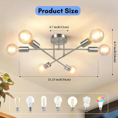 Modern Sputnik Chandelier, 6-Light Ceiling Light Fixture, Bedroom
