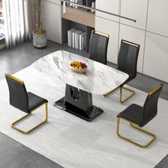 A modern, minimalist, and luxurious dining table with a white